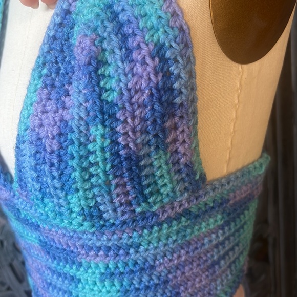 🦋 Hand Crocheted Hippie Halter Multicolored Woodstock Festival Top 🦋 Free Size - Picture 8 of 8
